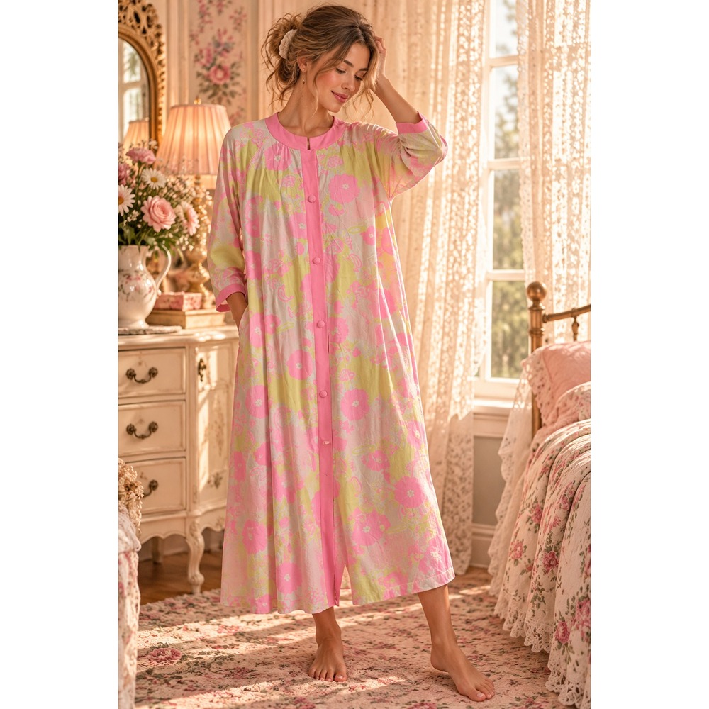 vintage Lorraine pink robe duster size med 60s 70s